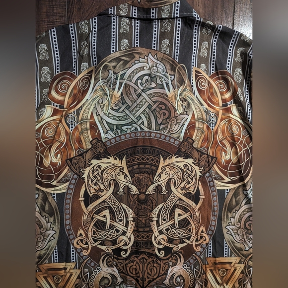 Hawalili Mens Button Down Shirt Brown & Gold Dragon Print Size 2XL Unique! - Picture 14 of 16